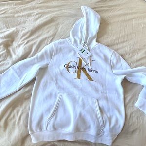 FLASH SALE ⚡️💫 Calvin Klein White w Gold Logo Pullover Hoodie - New w Tags
